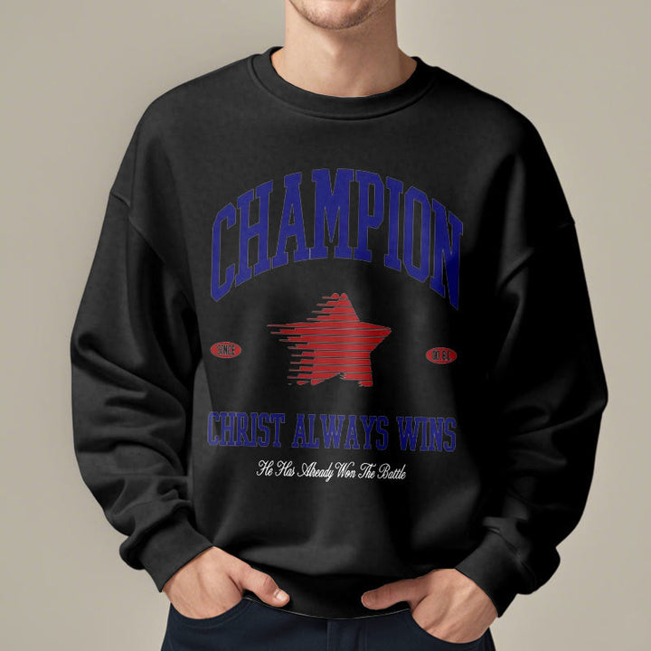 Christianartworkshop Modern Style Champion Christ Always Wins Fleece Lined Polyester Sweatshirt