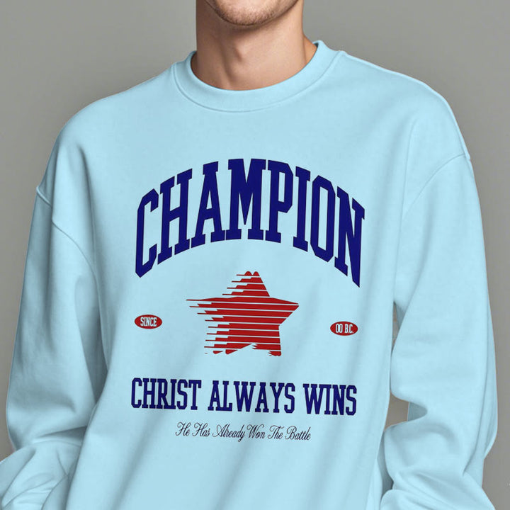 Christianartworkshop Modern Style Champion Christ Always Wins Fleece Lined Polyester Sweatshirt