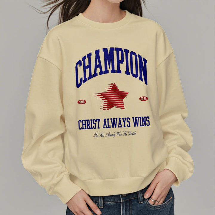 Christianartworkshop Modern Style Champion Christ Always Wins Fleece Lined Polyester Sweatshirt