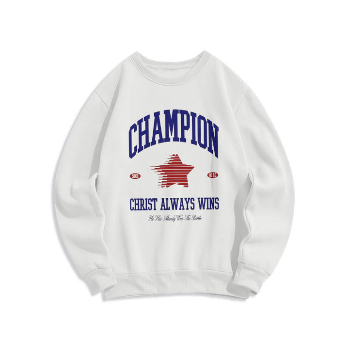 Christianartworkshop Modern Style Champion Christ Always Wins Fleece Lined Polyester Sweatshirt