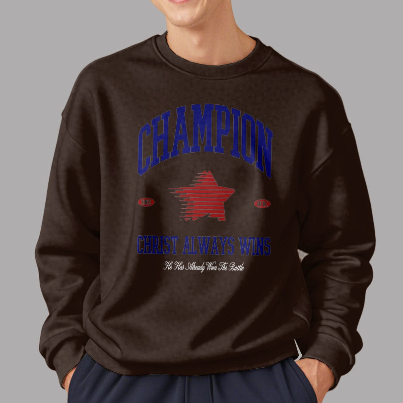 Christianartworkshop Modern Style Champion Christ Always Wins Fleece Lined Polyester Sweatshirt