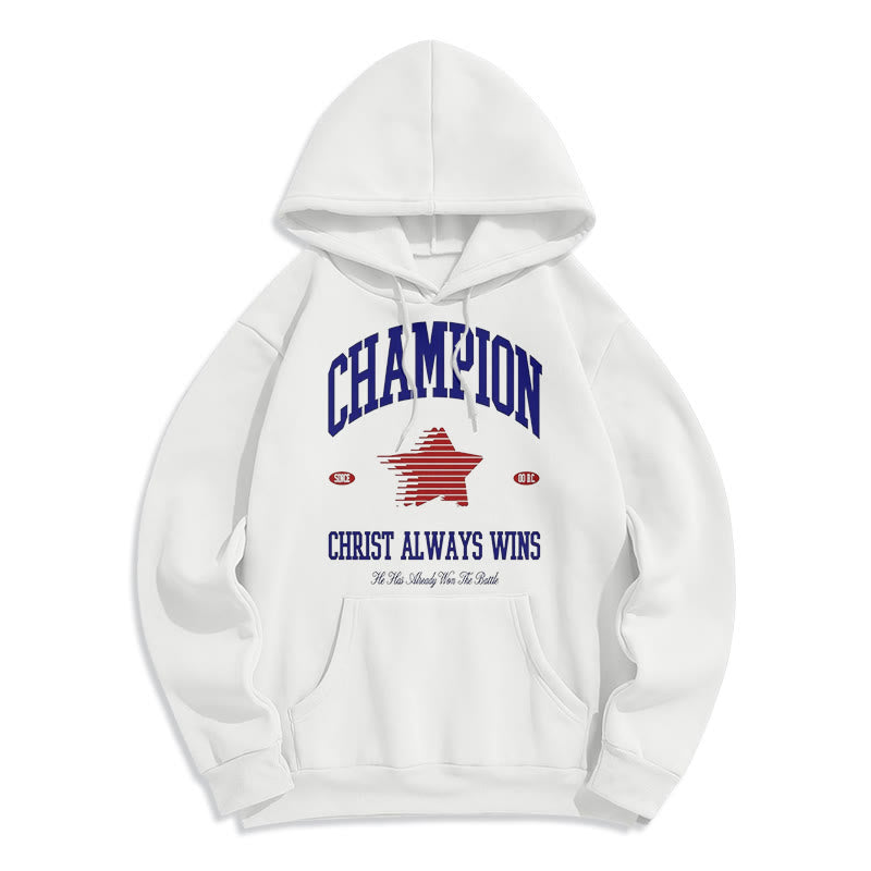 Christianartworkshop Modern Style Champion Christ Always Wins Fleece Lined Polyester Hoodie