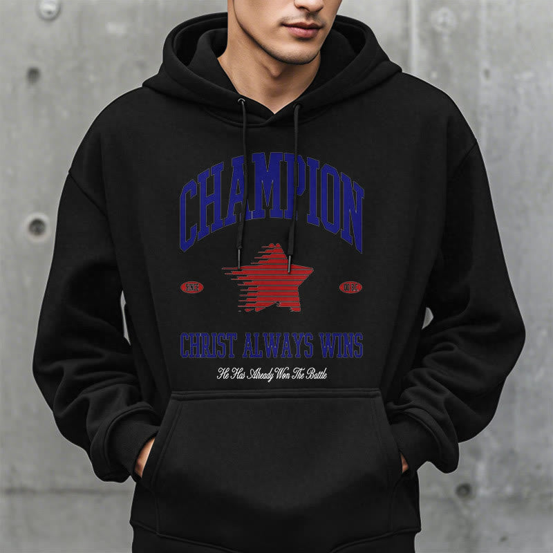 Christianartworkshop Modern Style Champion Christ Always Wins Fleece Lined Polyester Hoodie