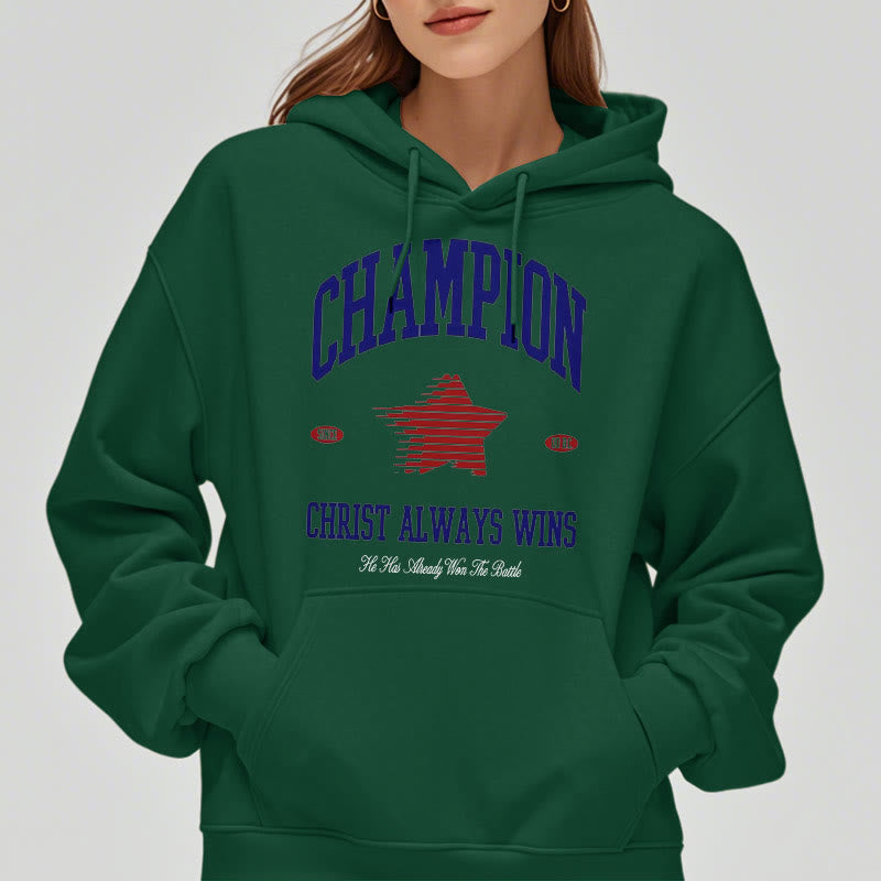 Christianartworkshop Modern Style Champion Christ Always Wins Fleece Lined Polyester Hoodie