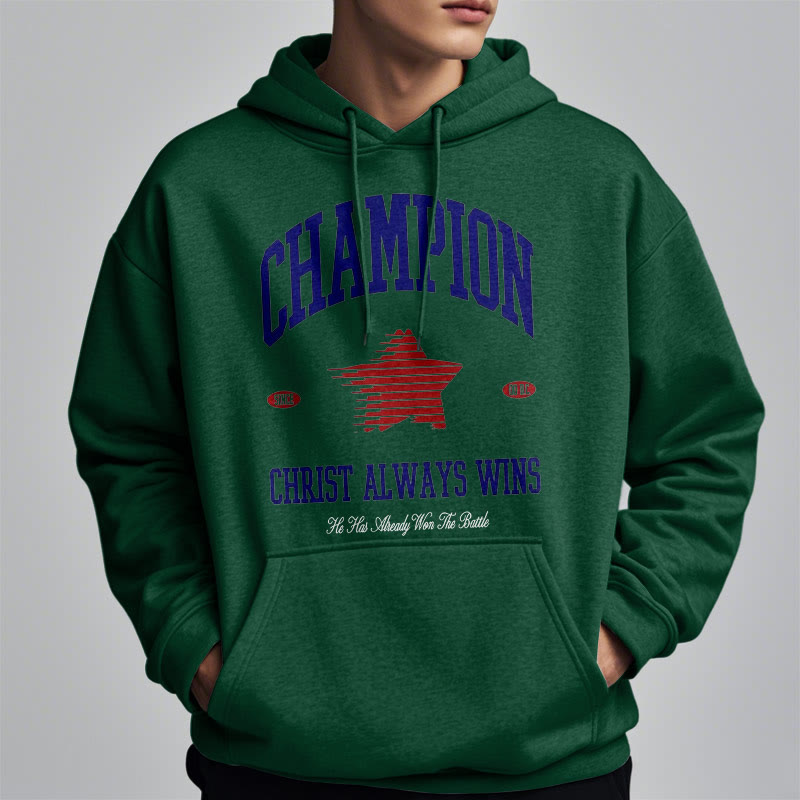 Christianartworkshop Modern Style Champion Christ Always Wins Fleece Lined Polyester Hoodie