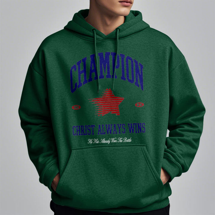 Christianartworkshop Modern Style Champion Christ Always Wins Fleece Lined Polyester Hoodie