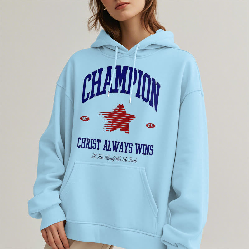 Christianartworkshop Modern Style Champion Christ Always Wins Fleece Lined Polyester Hoodie