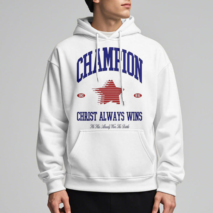 Christianartworkshop Modern Style Champion Christ Always Wins Fleece Lined Polyester Hoodie