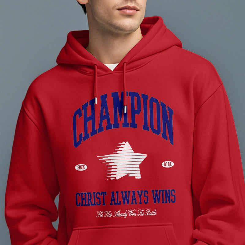 Christianartworkshop Modern Style Champion Christ Always Wins Fleece Lined Polyester Hoodie