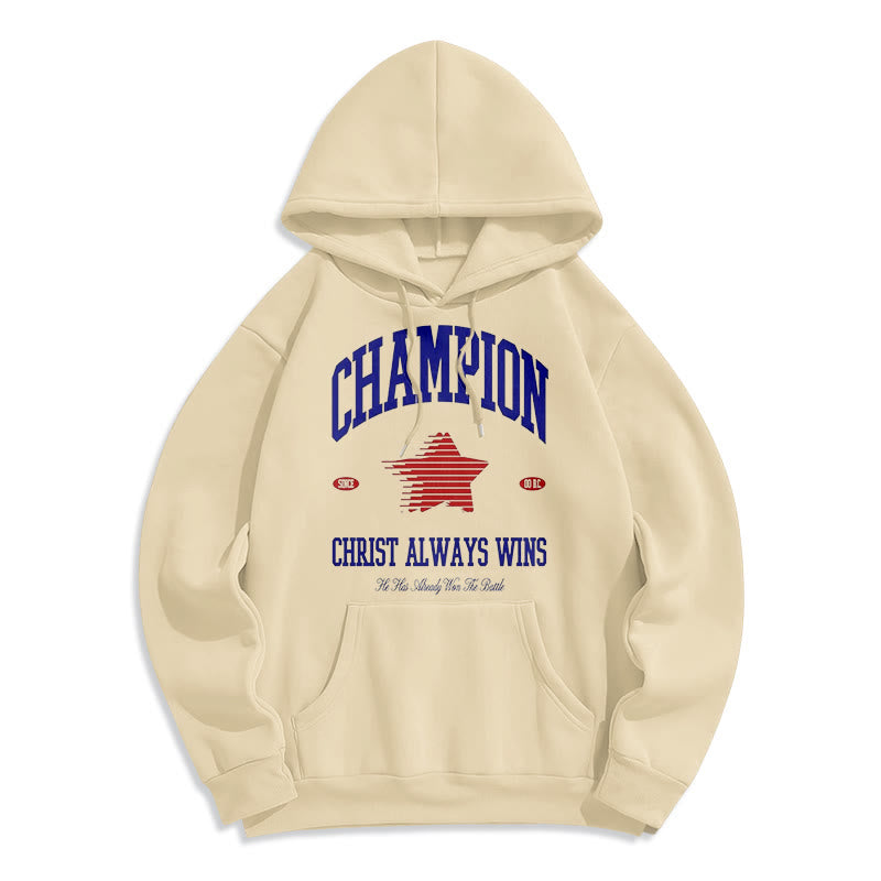 Christianartworkshop Modern Style Champion Christ Always Wins Fleece Lined Polyester Hoodie