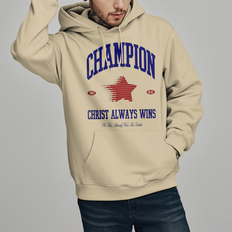 Christianartworkshop Modern Style Champion Christ Always Wins Fleece Lined Polyester Hoodie