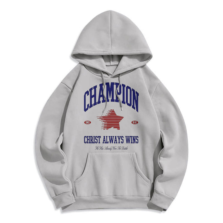 Christianartworkshop Modern Style Champion Christ Always Wins Fleece Lined Polyester Hoodie