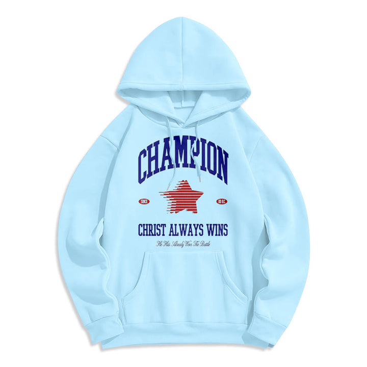 Christianartworkshop Modern Style Champion Christ Always Wins Fleece Lined Polyester Hoodie