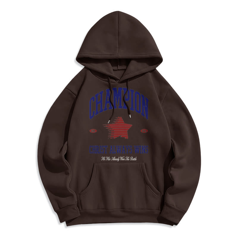 Christianartworkshop Modern Style Champion Christ Always Wins Fleece Lined Polyester Hoodie