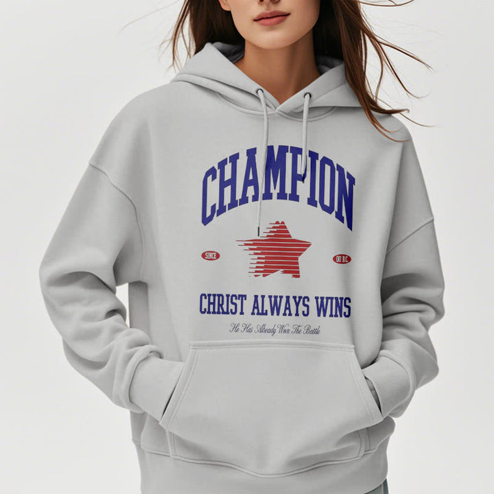 Christianartworkshop Modern Style Champion Christ Always Wins Fleece Lined Polyester Hoodie