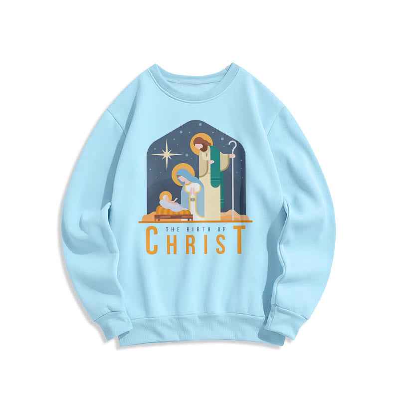 Christianartworkshop Colored Style Birth Of Christ Nativity Scene Fleece Lined Polyester Sweatshirt - Blue - 2XL - image 0