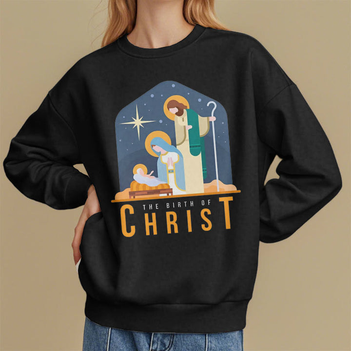 Christianartworkshop Colored Style Birth Of Christ Nativity Scene Fleece Lined Polyester Sweatshirt - image 8