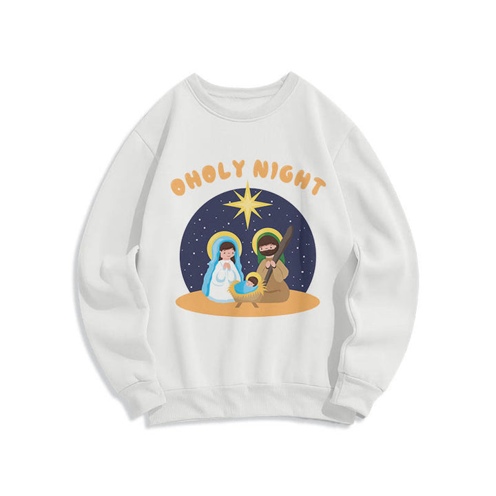Christianartworkshop Colored Style Holy Night Nativity Scene Fleece Lined Polyester Sweatshirt