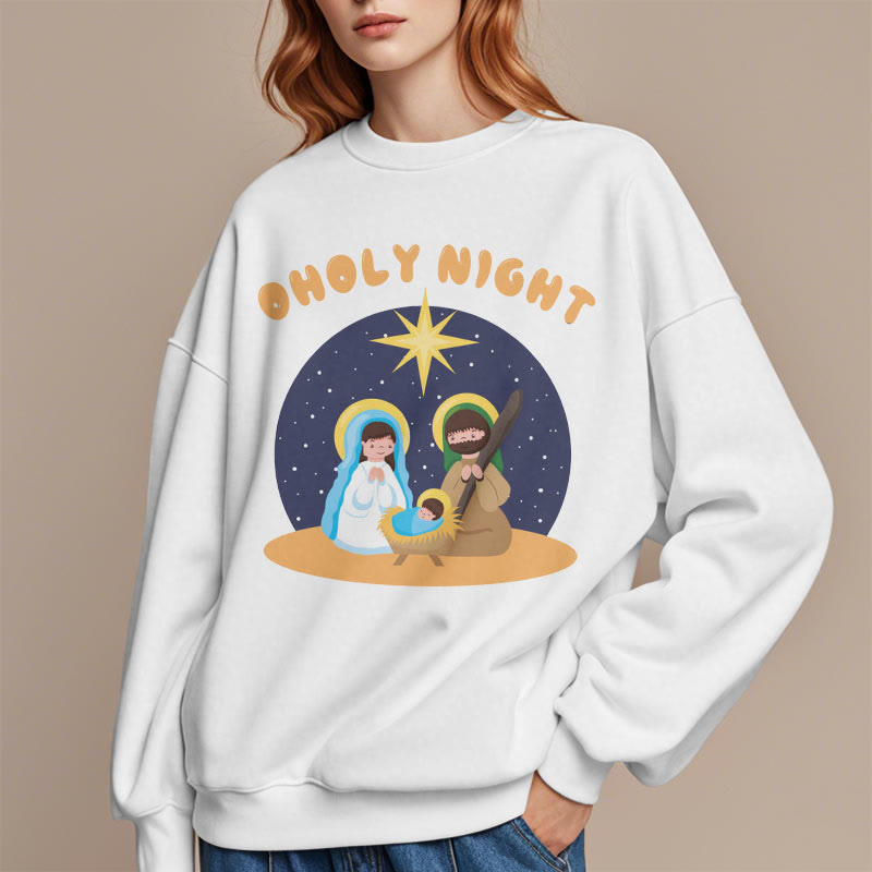 Christianartworkshop Colored Style Holy Night Nativity Scene Fleece Lined Polyester Sweatshirt
