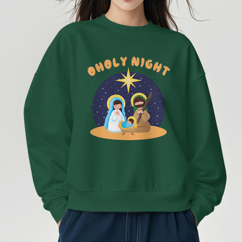 Christianartworkshop Colored Style Holy Night Nativity Scene Fleece Lined Polyester Sweatshirt