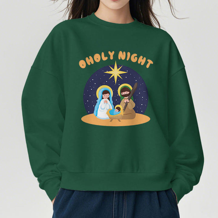 Christianartworkshop Colored Style Holy Night Nativity Scene Fleece Lined Polyester Sweatshirt