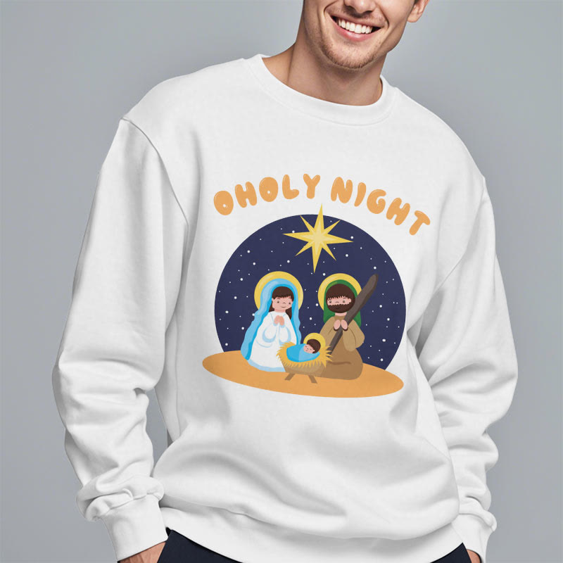 Christianartworkshop Colored Style Holy Night Nativity Scene Fleece Lined Polyester Sweatshirt