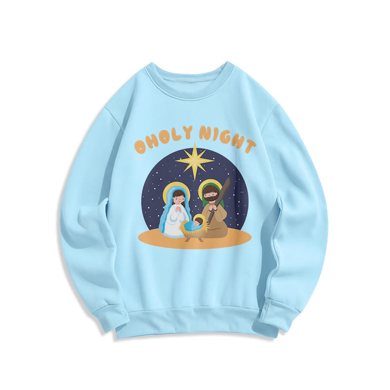 Christianartworkshop Colored Style Holy Night Nativity Scene Fleece Lined Polyester Sweatshirt