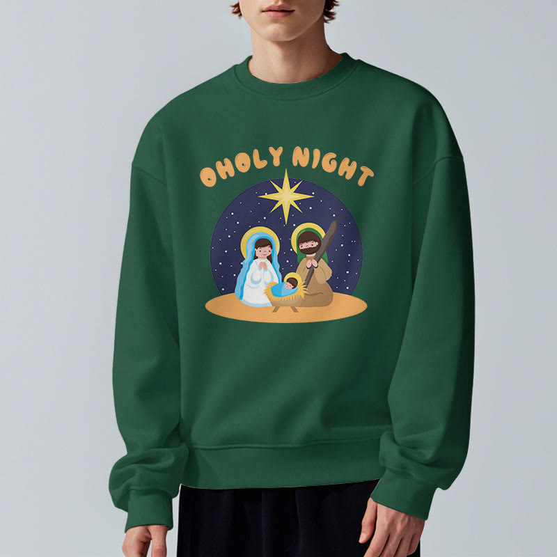 Christianartworkshop Colored Style Holy Night Nativity Scene Fleece Lined Polyester Sweatshirt