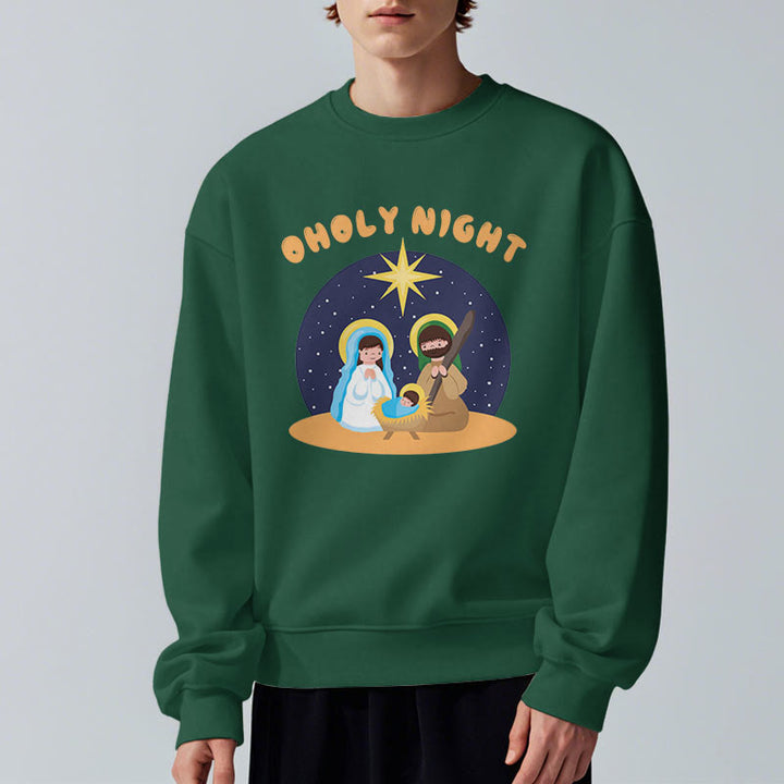 Christianartworkshop Colored Style Holy Night Nativity Scene Fleece Lined Polyester Sweatshirt