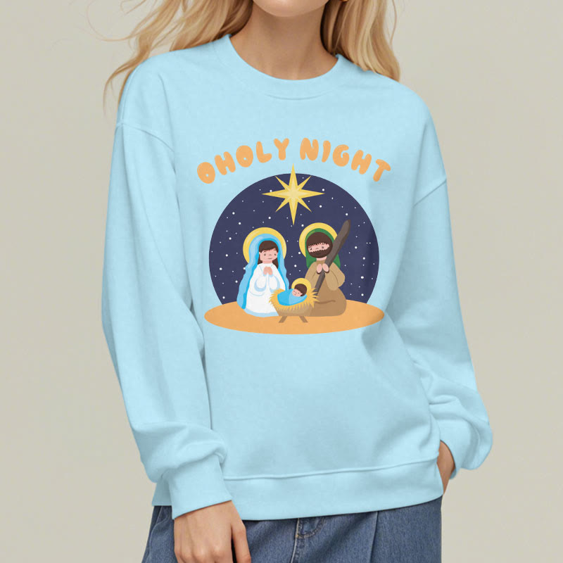 Christianartworkshop Colored Style Holy Night Nativity Scene Fleece Lined Polyester Sweatshirt