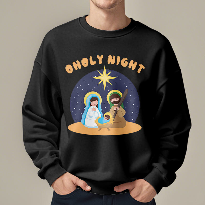 Christianartworkshop Colored Style Holy Night Nativity Scene Fleece Lined Polyester Sweatshirt