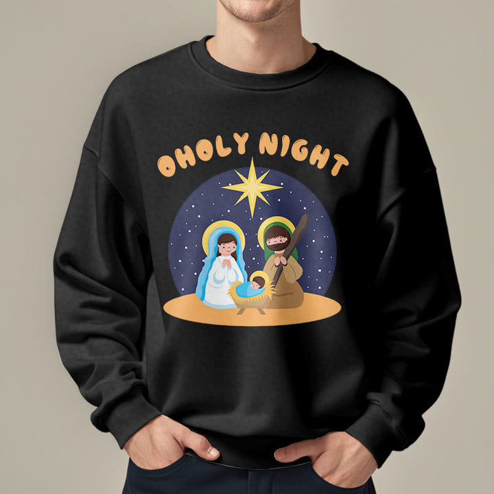 Christianartworkshop Colored Style Holy Night Nativity Scene Fleece Lined Polyester Sweatshirt