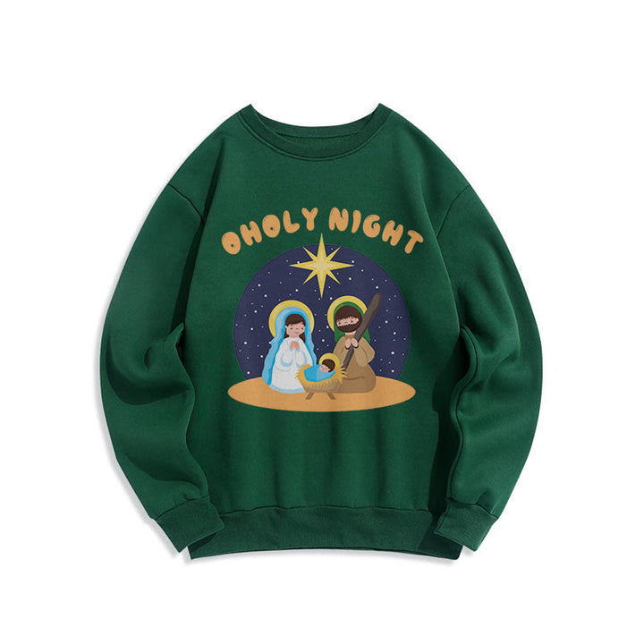 Christianartworkshop Colored Style Holy Night Nativity Scene Fleece Lined Polyester Sweatshirt