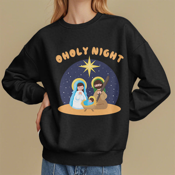 Christianartworkshop Colored Style Holy Night Nativity Scene Fleece Lined Polyester Sweatshirt