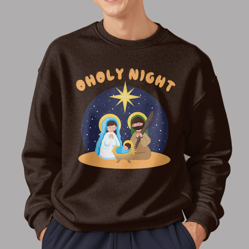 Christianartworkshop Colored Style Holy Night Nativity Scene Fleece Lined Polyester Sweatshirt - image 17