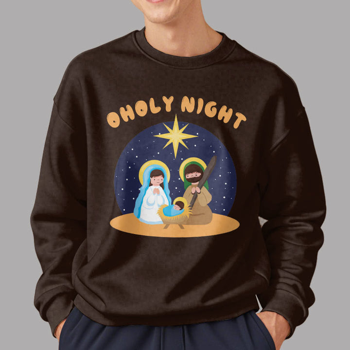 Christianartworkshop Colored Style Holy Night Nativity Scene Fleece Lined Polyester Sweatshirt