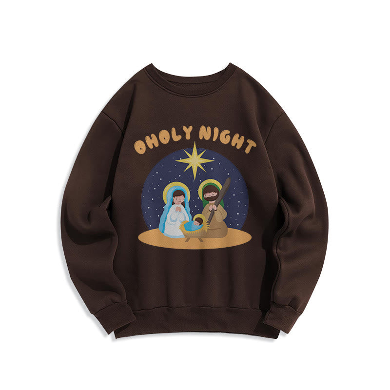 Christianartworkshop Colored Style Holy Night Nativity Scene Fleece Lined Polyester Sweatshirt - Brown - 2XL - image 15