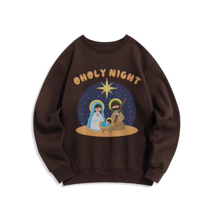 Christianartworkshop Colored Style Holy Night Nativity Scene Fleece Lined Polyester Sweatshirt