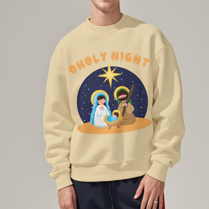 Christianartworkshop Colored Style Holy Night Nativity Scene Fleece Lined Polyester Sweatshirt