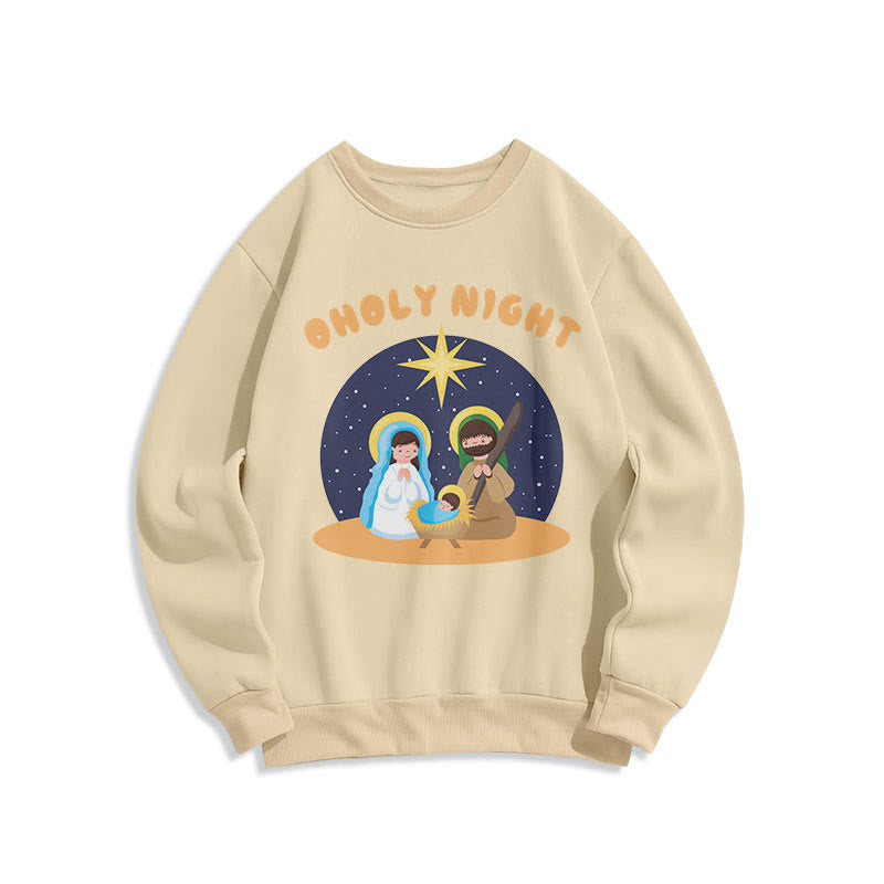 Christianartworkshop Colored Style Holy Night Nativity Scene Fleece Lined Polyester Sweatshirt