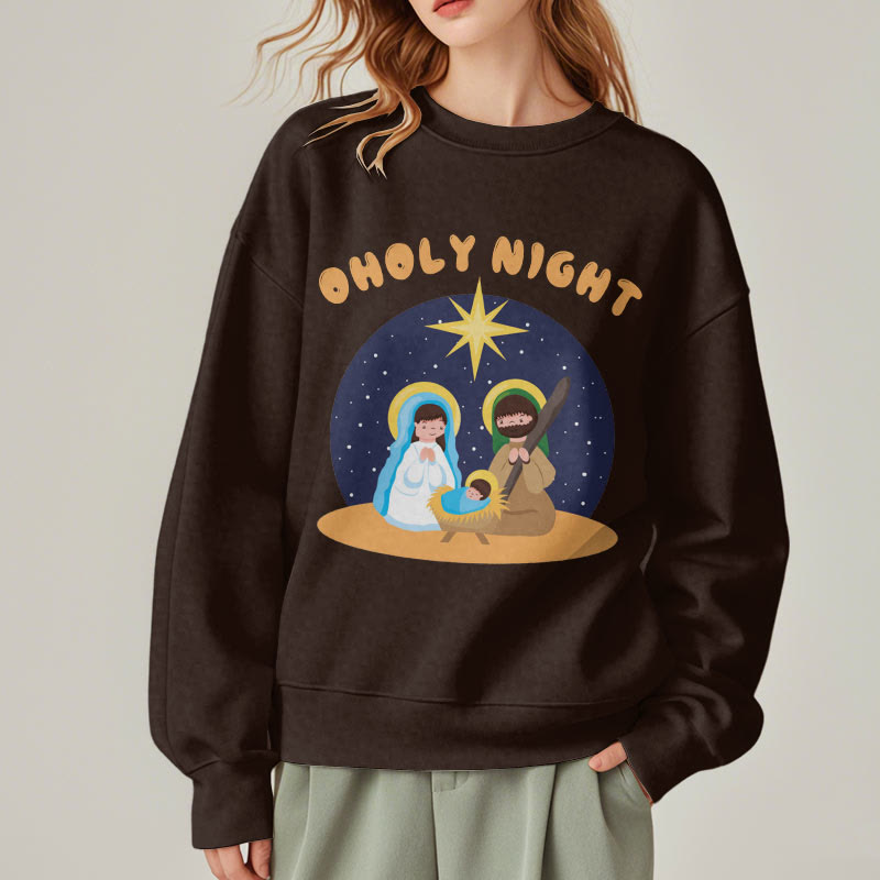 Christianartworkshop Colored Style Holy Night Nativity Scene Fleece Lined Polyester Sweatshirt