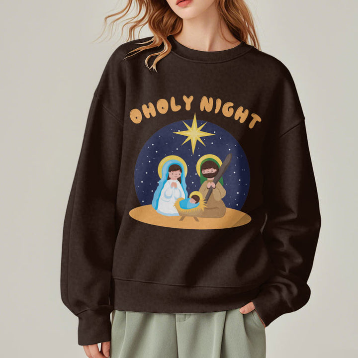 Christianartworkshop Colored Style Holy Night Nativity Scene Fleece Lined Polyester Sweatshirt