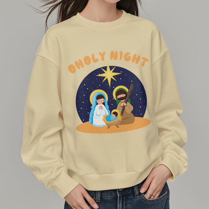 Christianartworkshop Colored Style Holy Night Nativity Scene Fleece Lined Polyester Sweatshirt