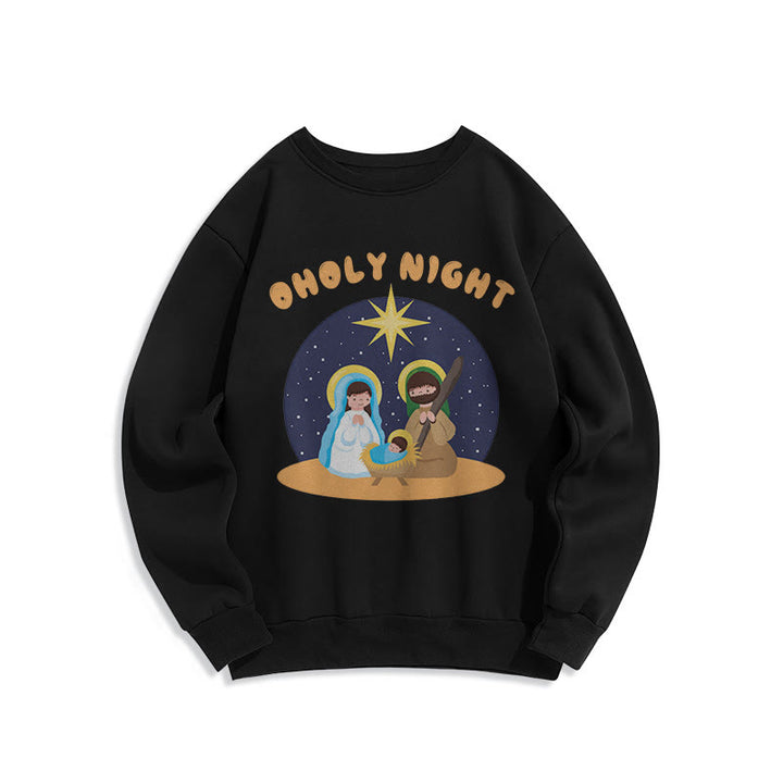 Christianartworkshop Colored Style Holy Night Nativity Scene Fleece Lined Polyester Sweatshirt