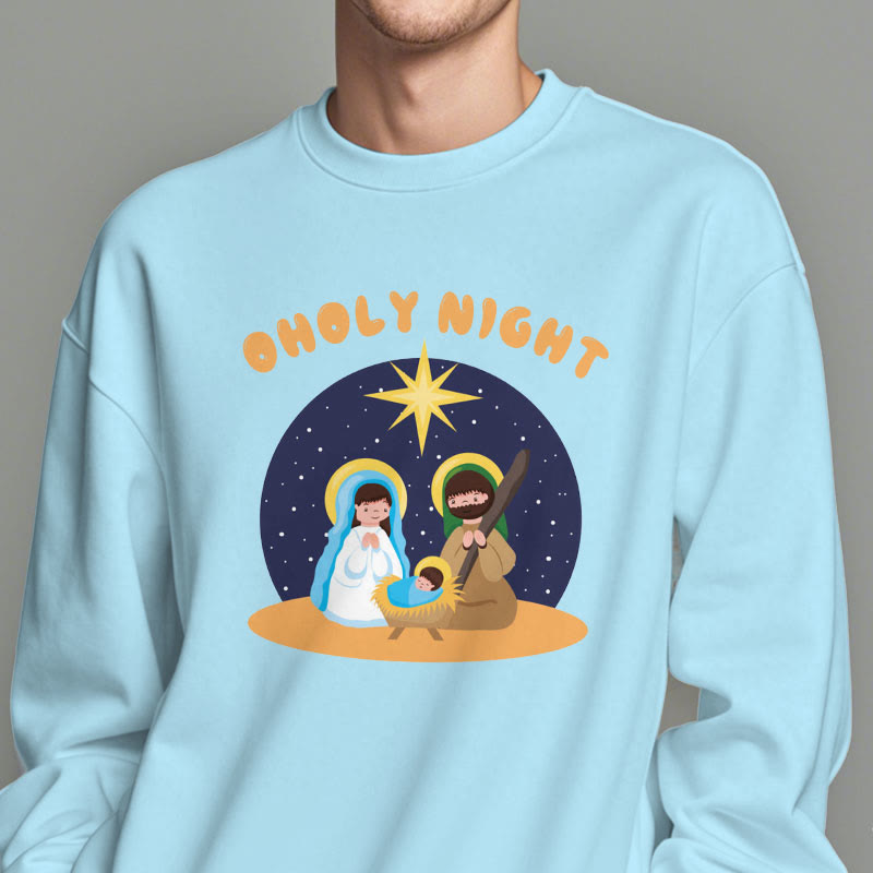 Christianartworkshop Colored Style Holy Night Nativity Scene Fleece Lined Polyester Sweatshirt