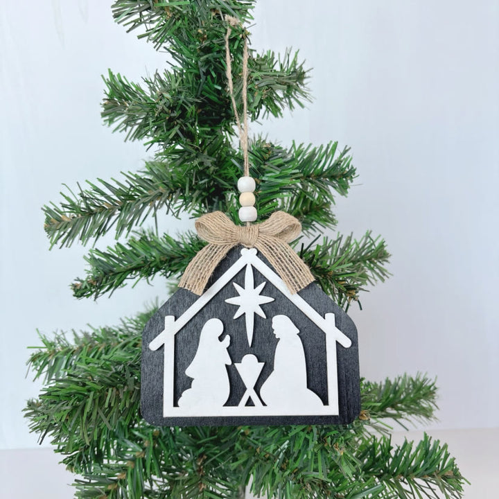 Christianartworkshop Minimalist Style Nativity Scene Silhouette Christmas Nativity Hanging Ornaments