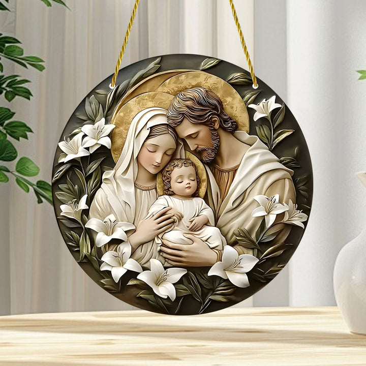 Christianartworkshop Classic Style Nativity Scene Floral Acrylic Christmas Nativity Hanging Ornaments