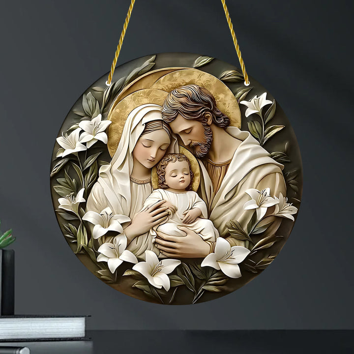 Christianartworkshop Classic Style Nativity Scene Floral Acrylic Christmas Nativity Hanging Ornaments