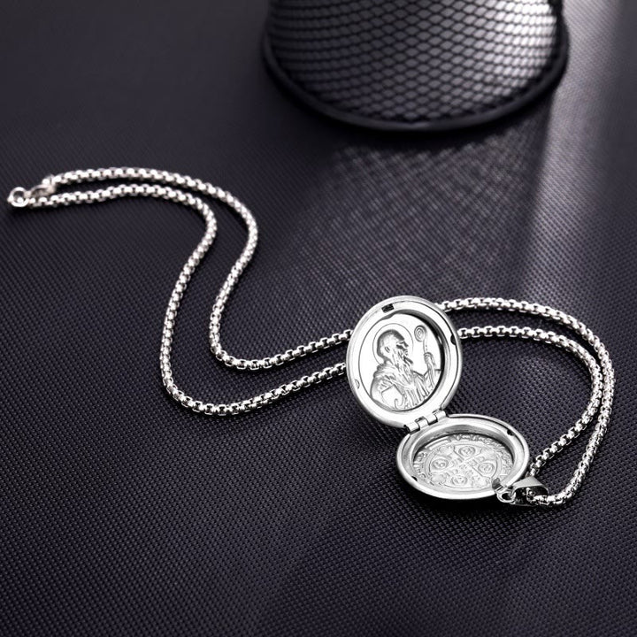 Christianartworkshop Classic Style St. Benedict Engraved Two Sided Locket Pendant Necklace - image 2