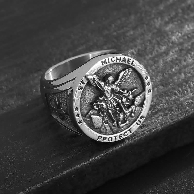 Christianartworkshop Classic Style Michael The Archangel Protect Us Devine Faith Ring - Retro - US 13 - image 3
